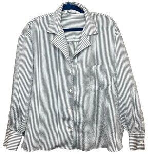 Zara Collection Striped Shirt Oversized Sz XL Gray White Long Sleeve Minimalist